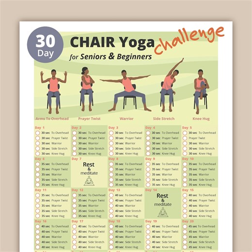30-day Chair Yoga Challenge | Printable Home Fitness Guide for Women - Etsy