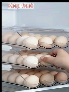 Egg Holder for Refrigerator, Large Capacity Clear Fridge Organizers and Storage, Automatic Rolling Egg Tray with Lid, Hold Eggs 36 Count, Stackable Egg Container for Refrigerator, 2 Layers