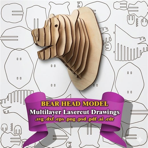 3D Layered Bear Head Laser Cut File, Geometric Animal Trophy SVG DXF Plan - Etsy