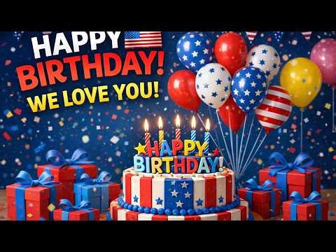 Happy Birthday Song 🎉 USA Style Celebration | Red White Blue Birthday Video with Balloons & Cake