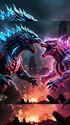 blue Godzilla vs pink Godzilla