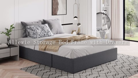 Allewie Queen Size Platform Bed Frame with 3 Storage Drawers, Faux Leather Upholstered, Wooden Slats Support, No Box Spring Needed, Easy Assembly, Black