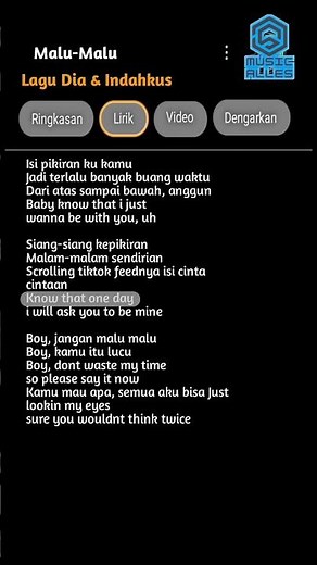 Lirik Malu malu - Dia ft Indahkus | boy jangan malu-malu boy
