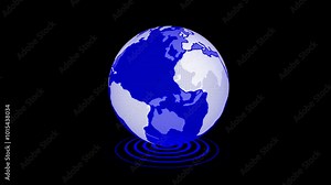 News background full screen blue color radio waves globe animation on dark night background.