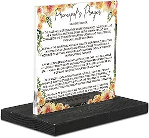 Principal's Prayer Gift, Christian Appreciation Desk Sign with Floral Design, Thank You Gift for School Principal Women Men, Back to School Office Decor Acrylic Inspirational Plaque YCT38