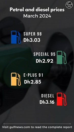 12K views · 601 reactions | UAE: Petrol, diesel prices for March 2024 announced Here's how much it will cost to get a full tank in March. For more details log on to gulfnews.com #uae #fuel | Gulf News | Facebook