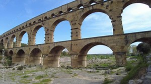 Breathtaking view of the historical Pont du Gard, a UNESCO world heritage Roman aqueduct near Nimes, France