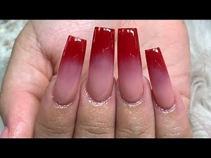 Long Red Ombre Tapered Squared Acrylic Nails