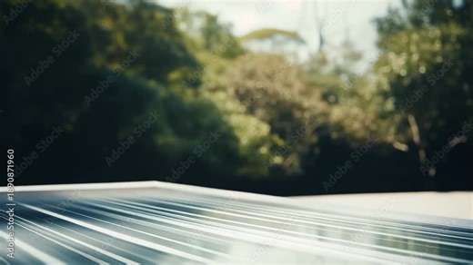 Solar panel array reflecting sun, collecting clean energy, symbolizing renewable resource and sustainable power generation in a natural outdoor environment