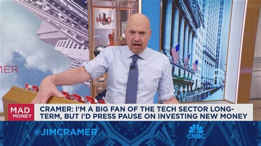I'm a big fan of tech long-term, but I'd pause on investing new money, says Jim Cramer