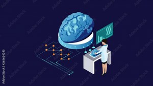 Artificial neural networks. Isometric Concept. Science and technology 4K video with alpha. Stock Video