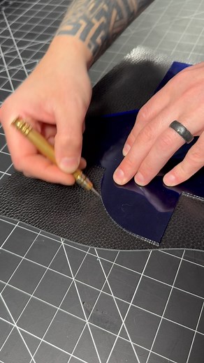 LeathermanJack | Marking out a tardis wallet #leatherasmr #leatherwork #leathercrafting #leatherpattern #asmr | Instagram