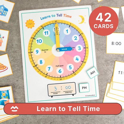 Learn to Tell Time Printable Clock - 42 Activity Cards, Interactive Clock, Homeschool, Preschool & Pre-k - Etsy