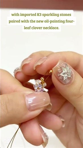 Cute Beaded Bracelet Making | Oil painting four -leaf clover tutorial, handmade Rhinestone