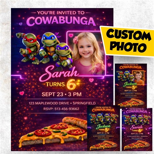 Ninja Turtle Birthday Invitation, Custom Photo Invite, Personalized Kids Invite, Boy Girl Party Invitation, Digital Invite We Edit - Etsy