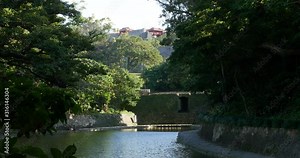 View of Shuri castle Okinawa, Japan. 20-1-20 . it was the palace of the Ryukyu Kingdom, before becoming largely neglected. In 1945, during the Battle of Okinawa, it was almost completely destroyed. Stock Video