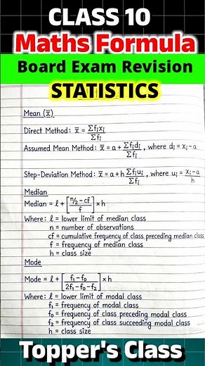 Class 10 Maths Formula Revision Board Exams Statistics #shorts #shortsfeed