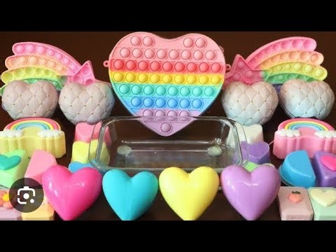 Pastel popit hearts slime mixing makeup and random into Glossy glitter and