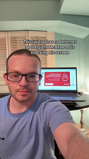 Before I can look into why this laptop has no Internet, I’ll need to first get rid of the McAfee ad taking up most of the screen. #laptop #repair #tech #it #mcafee