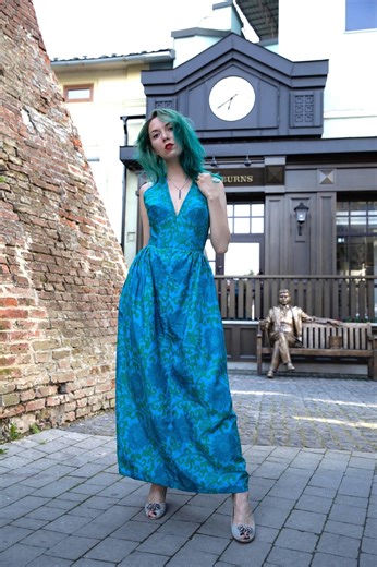 Vintage Evening Dress With Bullet Bra Bodice - 1950s Open Back Vintage Maxi Dress - Etsy UK