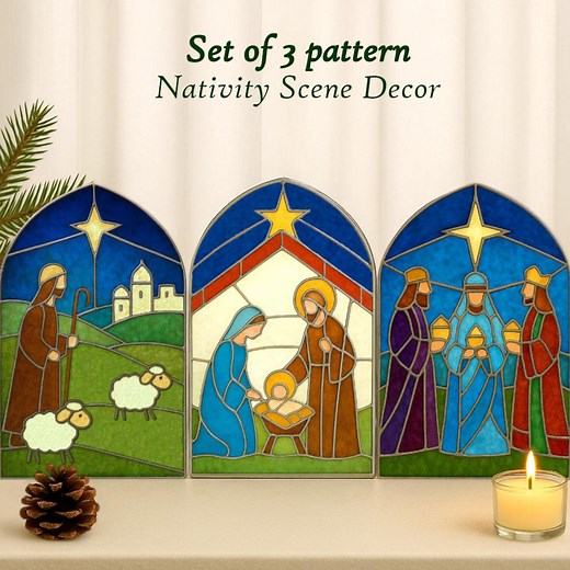 Nativity Stained Glass Pattern Set of 3 – Shepherd, Holy Family & Three Kings Christmas Star DIY Suncatcher Template, Christmas Window Decor - Etsy