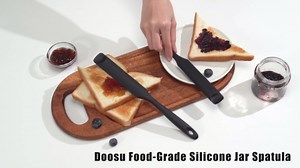 Doosu Silicone Jar Scraper Spatula Long Handle for Peanut Butter (Black) | 600°F Heat Resistant Rubber Scraping Tool for Jam Nut Butter Sourdough, Skinny Cream Spreader Slim Spurtle for Jar Blender