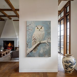 Snowy Owl Canvas Art - Majestic Owl in Winter Scene, Wildlife Nature Painting, Rustic Wall Decor for Home or Office - Etsy