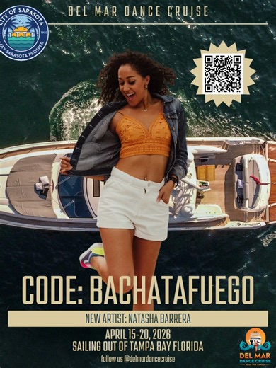RELPro Events & Entertainment on Instagram: "📢🚢 BIG ANNOUNCEMENT! Get Ready to Dance with Bachata Fuego! 🚢📢 We are absolutely thrilled to announce that the incredible Natasha Barrera from Bachata Fuego SRQ is joining us on the Del Mar Dance Cruise 2026! 🎉 Mark your calendars for April 15-20, 2026, because you won't want to miss this! 🔥 Meet Your Instructor: Natasha Barrera Natasha is a true powerhouse in the partner dance world. A second-generation ballroom dancer with 26+ years of trainin