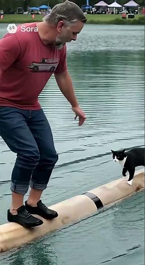 Log rolling competition with a cat. 🐈‍⬛