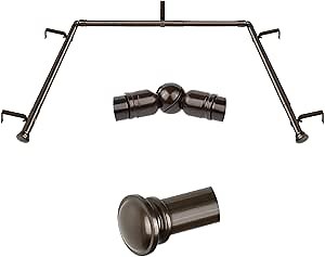 TONIAL Bay Window Curtain Rods, 32 to 86 Inch Center Rod for window, 20 to 82 Inch Side Rods for windows 3/4 Inch Decorative Drapery Rods with Small Cap Finial, Bronze