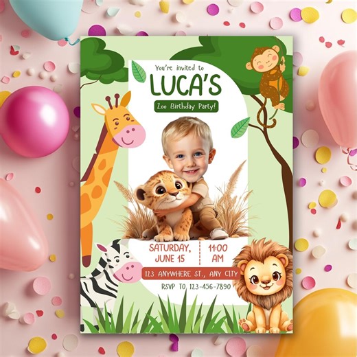 Baby Lion Birthday Invitation, Personalized Safari Invitation, Cute Safari Lion Cub Party Theme, Custom Face Lion Celebration Card - Etsy