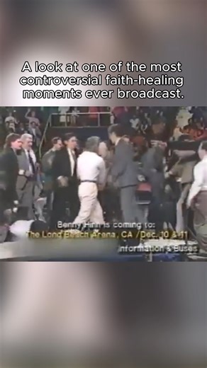 For years, televangelist Benny Hinn held massive international gatherings where he claimed to heal illnesses ranging from cancer to AIDS through physical contact. In this clip, he appears to “heal” worshippers by striking them with his jacket — which he said was imbued with the power of the Holy Spirit. The scenes became some of the most widely shared and debated moments in modern televangelism. Supporters viewed them as genuine acts of faith, while critics questioned both the methods and the cl
