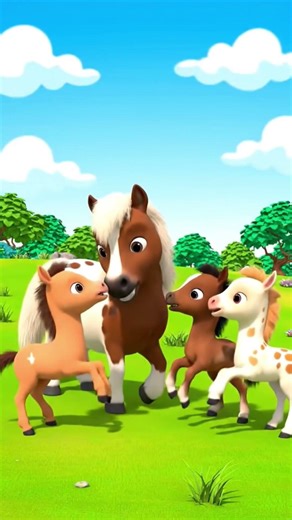 Horse plays with their kids.