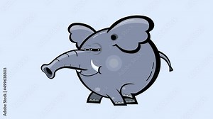 Cartoon gray elephant animation black outline version. Walking character loop. Alpha channel included. Good for any material for kids, adverts, etc...
