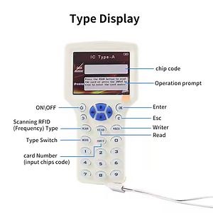 [Hot Item] RFID Reader Writer Copier Duplicator IC/ID English 10 Frequency Reader for 125kHz 13.56MHz Cards Keys Duplicator with USB Cable