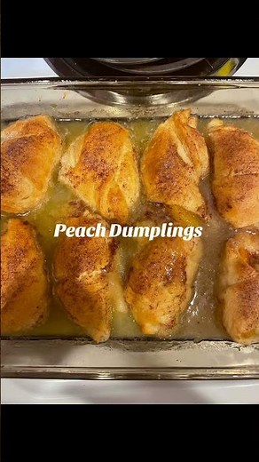 Easy Peach Dumplings made with Crescent Rolls!! Go to kmariekitchen.com for the recipe! #peach