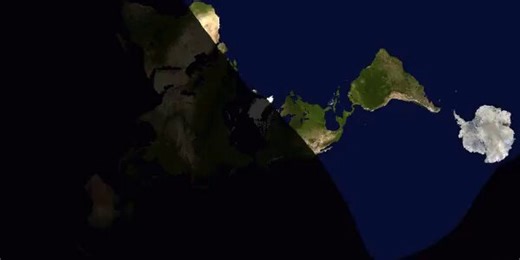 Day and night on a Dymaxion world map over the seasons