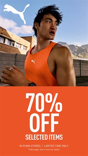 BIG NEWS! Unlock up to 70% OFF on select items in PUMA stores! Limited time only, so hurry! T&Cs apply, see in-store for details. | PUMA | Facebook