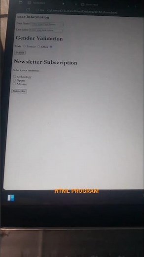 User Input, Radio, Checkbox Form Coding HTML Form | User Input | Gender (Radio Button)