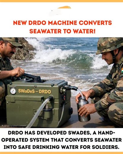 Ubaid Sayeed on Instagram: "When soldiers are deployed far from supply lines, water becomes as vital as ammunition. In scorching deserts, icy high-altitude posts, and hostile coastlines, even a single day without clean drinking water can decide survival. That critical gap is now being addressed by Defence Research and Development Organisation. DRDO has introduced SWaDeS — Sea Water Desalination System, a portable, battlefield-ready water purification unit built for real combat conditions, where 