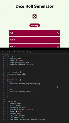 Dice Roll Simulator Using HTML CSS JS #shorts #coding #shortsfeed