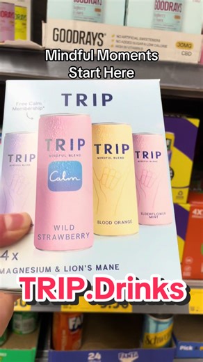 TRIP Calm | Mindful Moments Start Here @T R I P mindful blend is lightly sparkling and made with natural botanicals, magnesium, and lions mane to support balance and focus. No added sugar, low calories and, packed with flavour - from wild strawberry to blood orange, elderflower mint, and raspberry orange blossom. Perfect for slowing down, switching off and sipping with intention. #calmvibes #mindfulmoments #drinktok #dailyritual #naturalwellness