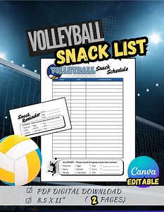Editable Volleyball Snack Schedule | Team Sign-up Sheet Template | Game Day Snack List for Coaches, Team Moms & Volleyball Parents - Etsy Canada