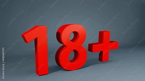 The word 18+ is written in a bright red style, set against a dark grey homogeneous background