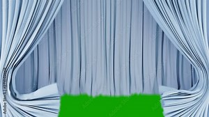 Classic Theatrical Light Blue Abstract Curtain Opening, Rising, Closing with Green Screen. 3d Animation Theater Stage Curtain with Alpha Mask. 4k Ultra HD 3840x2160