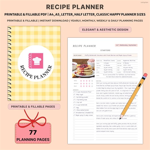 Printable Recipe Book Template | Undated Blank Recipe Pages | DIY Cookbook Journal & Binder Inserts A4 A5 Letter | Fillable PDF Organizer - Etsy Canada