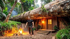 21M views · 492K reactions | 30 Days Building a Cozy Wooden Cabin Under a Giant Fallen Tree 蝹#bushcraft #build #camping #survival #shelter #outdoorstyle | Dax's Monster | Facebook
