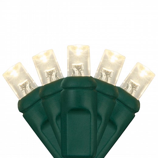 5mm Wide Angle Warm White LED Christmas Lights on Green Wire - Wintergreen Corporation