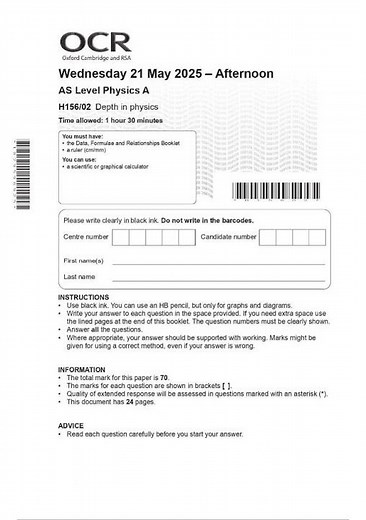 AS-LEVEL MAY 2025 OCR PHYSICS A PAPER 2 QUESTION PAPER AND MARK SCHEME #study #uk #alevelphysics