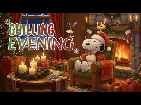 Relaxing Christmas Evening with Snoopy | Cozy Winter Jazz and Fireplace Ambience for Study & Sleep